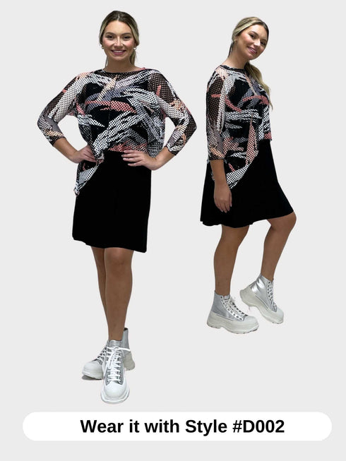Asymmetrical Mesh See - Through Poncho Top - T2637